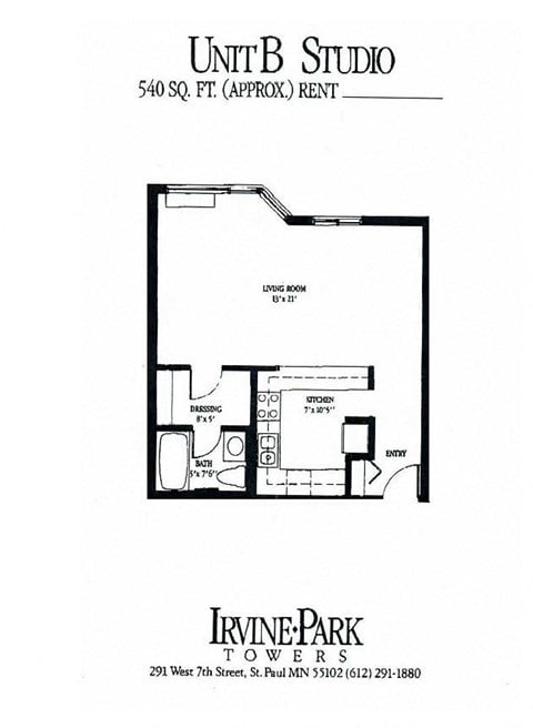 Floor plan for studio, 560 sqft